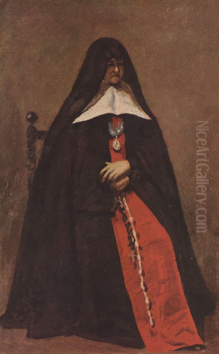 Mere Marie-Heloise des Dix Vertus, Mother Superior of a convent inBoulogne-sur-Mer Oil Painting by Jean-Baptiste Camille Corot