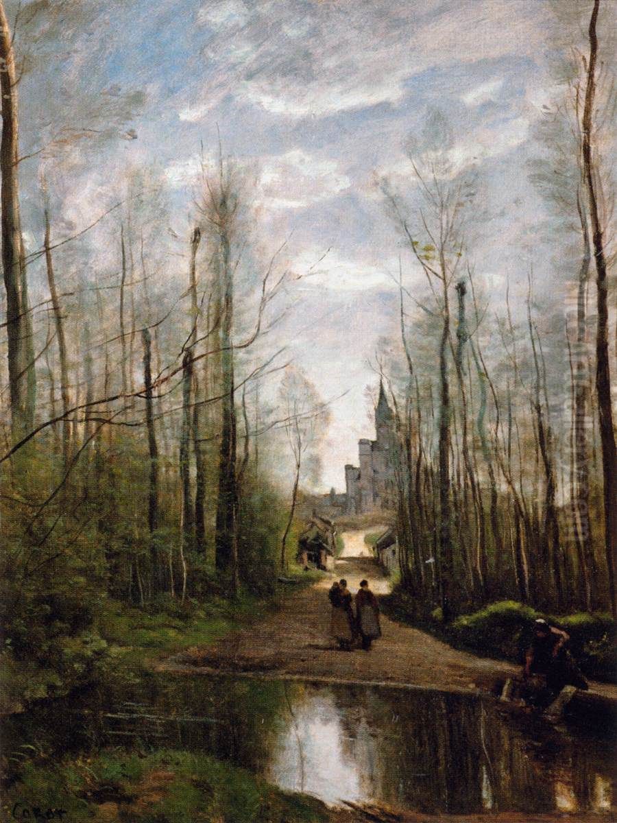 L'eglise de Marissel, pres de Beauvais. Oil Painting by Jean-Baptiste Camille Corot