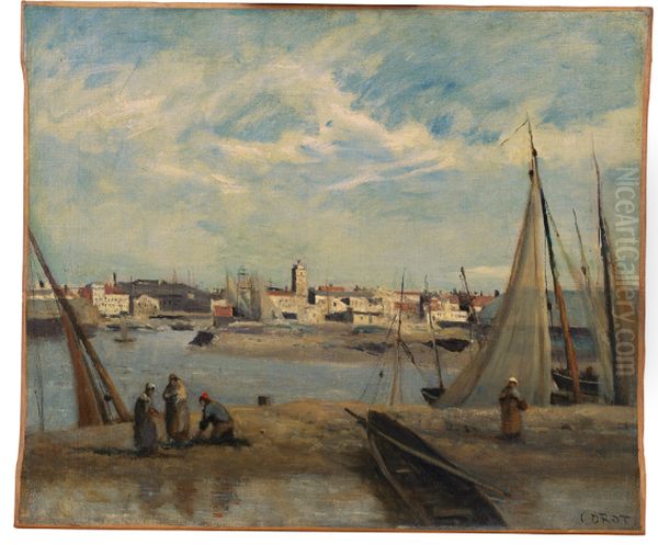 Dunkirk, view of the fishing port Oil Painting by Jean-Baptiste Camille Corot