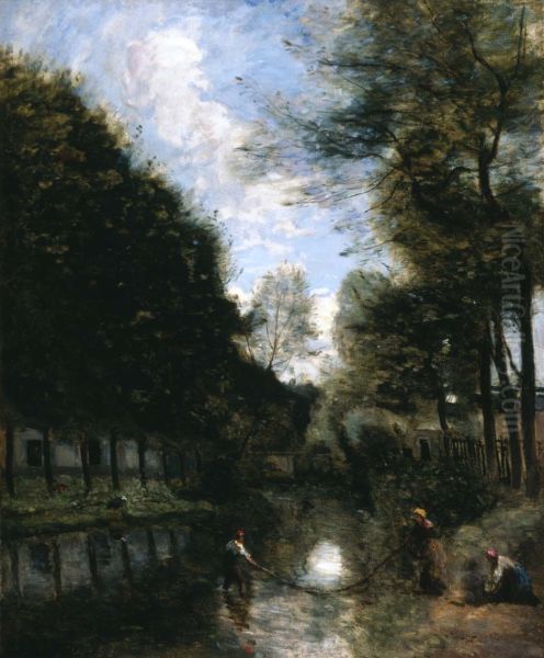 Gisors, riviere bordee d'arbre Oil Painting by Jean-Baptiste Camille Corot
