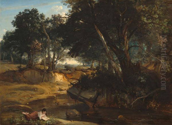Foret de Fontainebleau Oil Painting by Jean-Baptiste Camille Corot