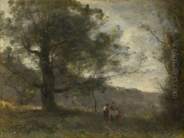 Le Chene dans la vallee Oil Painting by Jean-Baptiste Camille Corot