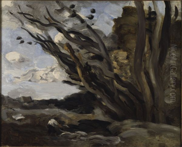 The Blast Oil Painting by Jean-Baptiste Camille Corot