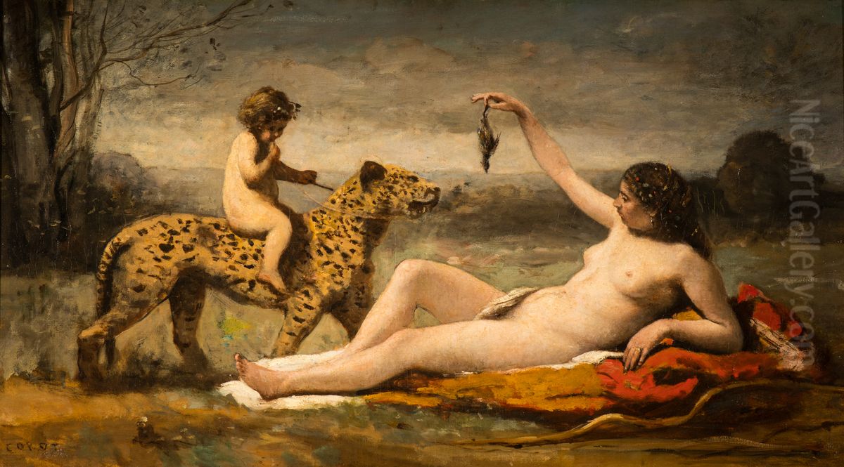 Bacchante with a Panther Oil Painting by Jean-Baptiste Camille Corot