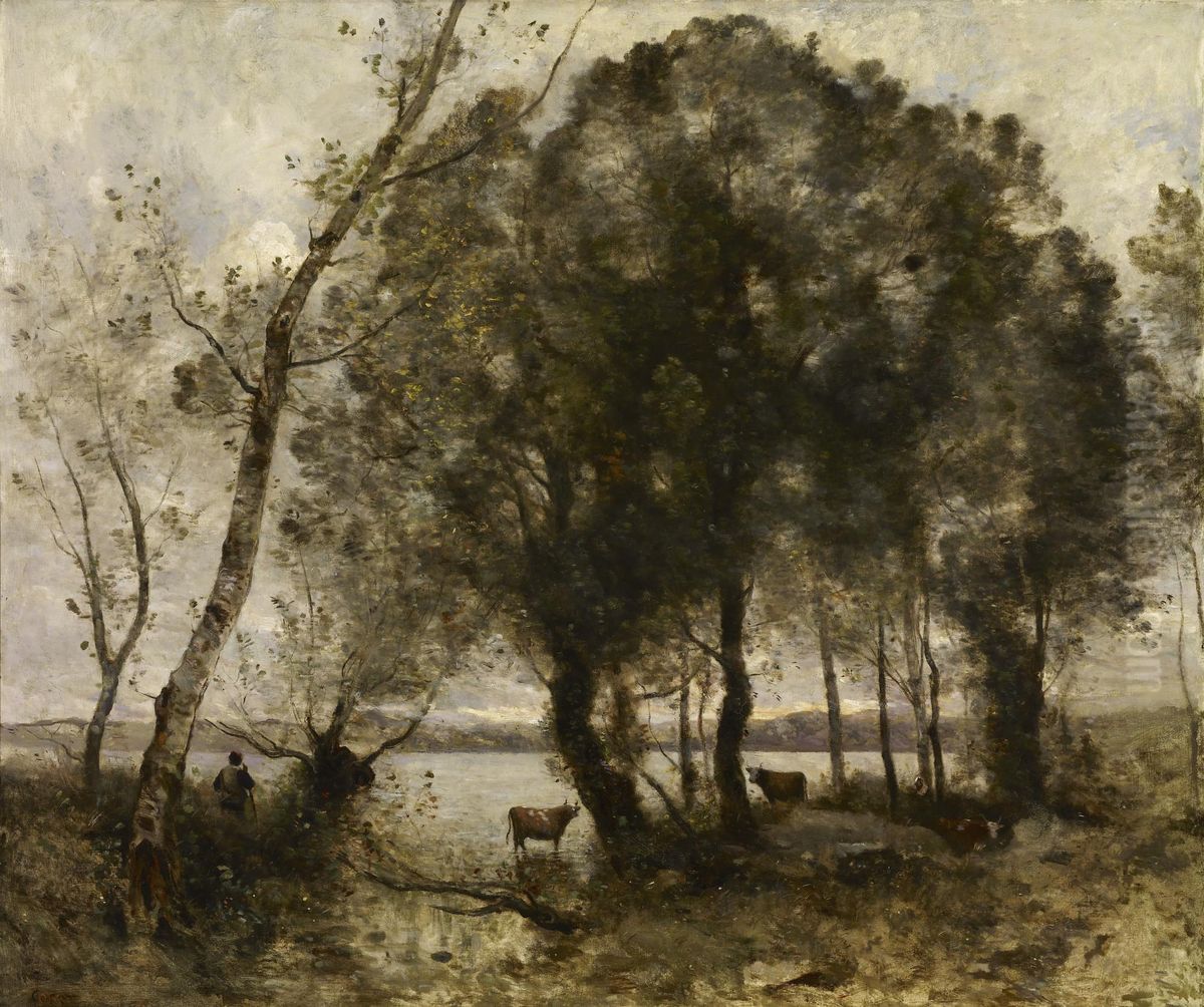 The Lake Oil Painting by Jean-Baptiste Camille Corot