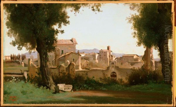 Vue depuis les Jardins Farnese Oil Painting by Jean-Baptiste Camille Corot