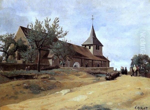L'eglise de Lormes Oil Painting by Jean-Baptiste Camille Corot