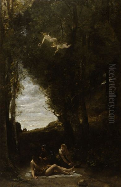 St. Sebastian Succoured by Holy Women Oil Painting by Jean-Baptiste Camille Corot