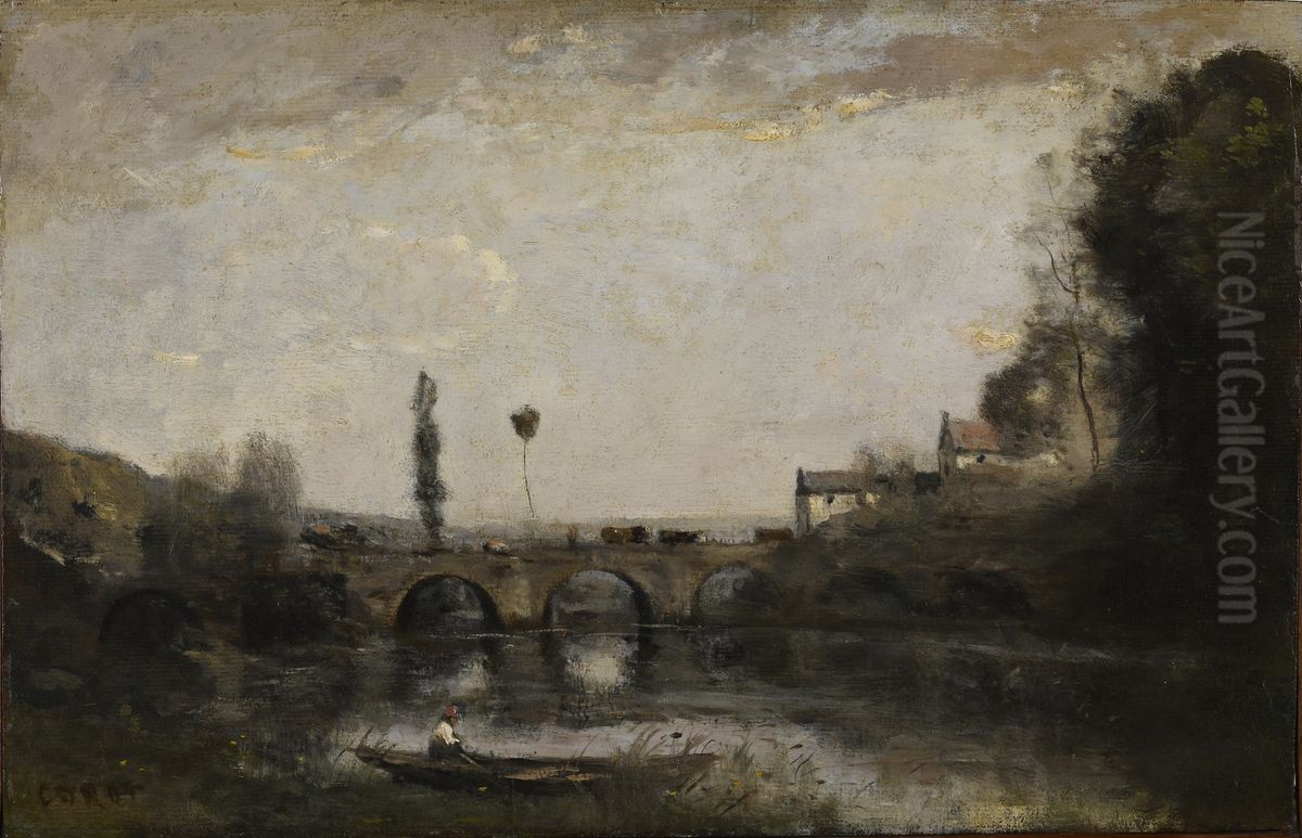 Landscape with Bridge Oil Painting by Jean-Baptiste Camille Corot