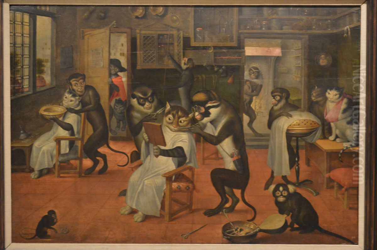 Monkey Barbershop Oil Painting by David Teniers the Younger