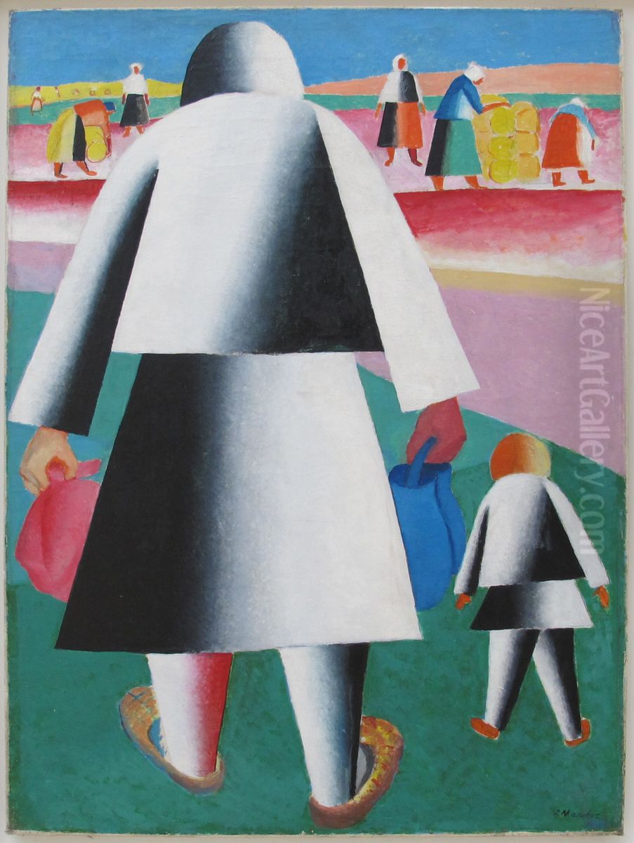 To the Field II (Marthe and Jeannot) Oil Painting by Kasimir Sevrinovitch Malevich