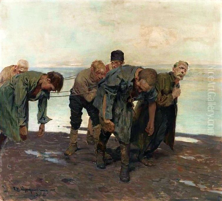 Burlaks Oil Painting by Feliks M. Wygrzywalski