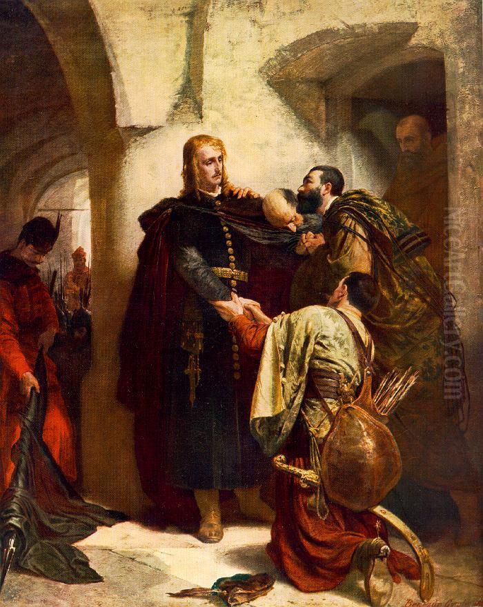 Hunyadi Laszlo bucsuja Oil Painting by Gyula Benczur