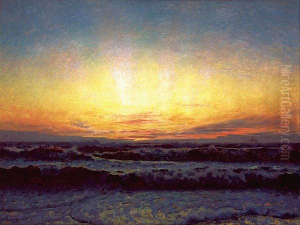 Vesterhavet i storm. Efter solnedgang. Hojen Oil Painting by Laurits Tuxen