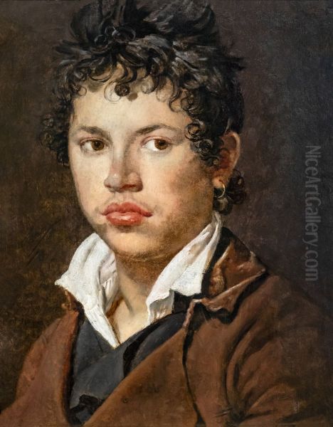 Musee Ingres-Bourdelle - Portrait de jeune homme a la boucle d'oreille; 1804 - Jean-Auguste-Dominique Ingres Oil Painting by Jean-Auguste-Dominique Ingres