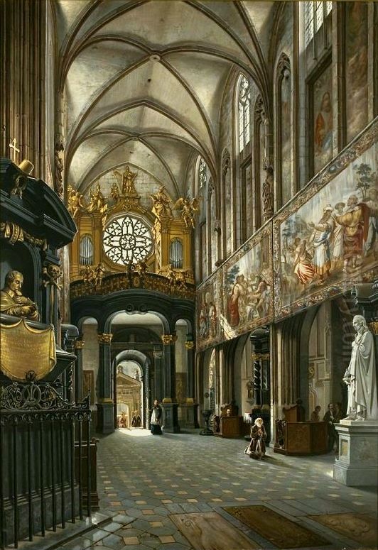 View of the choir and the nave in the Wawel Cathedral Oil Painting by Saturnin Swierzynski