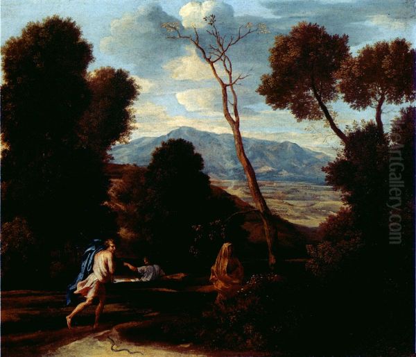 Paysage avec un homme effraye par un serpent Oil Painting by Nicolas Poussin