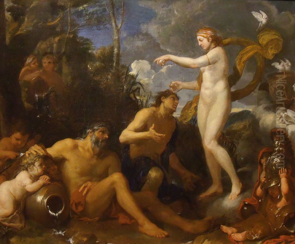The deification of Aeneas Oil Painting by Charles Le Brun