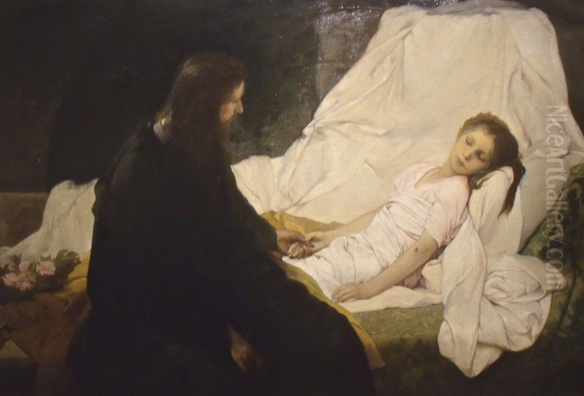 The Raising  of Jairus' Daughter Oil Painting by Gabriel von Max