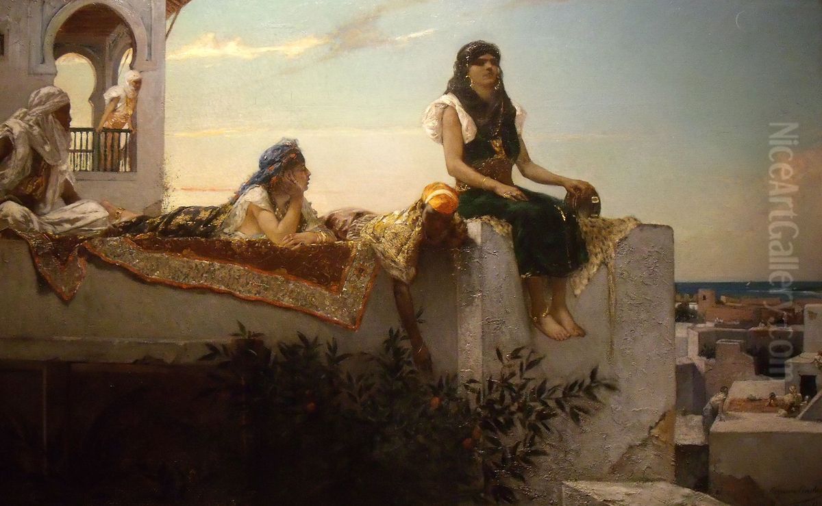 Evening on the Terrace (Marocco) Oil Painting by Jean-Joseph Benjamin-Constant