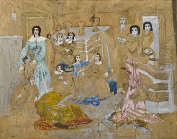Figurer pa guldgrund. Komposition fran sjukdomstiden Oil Painting by Carl Fredrik Hill