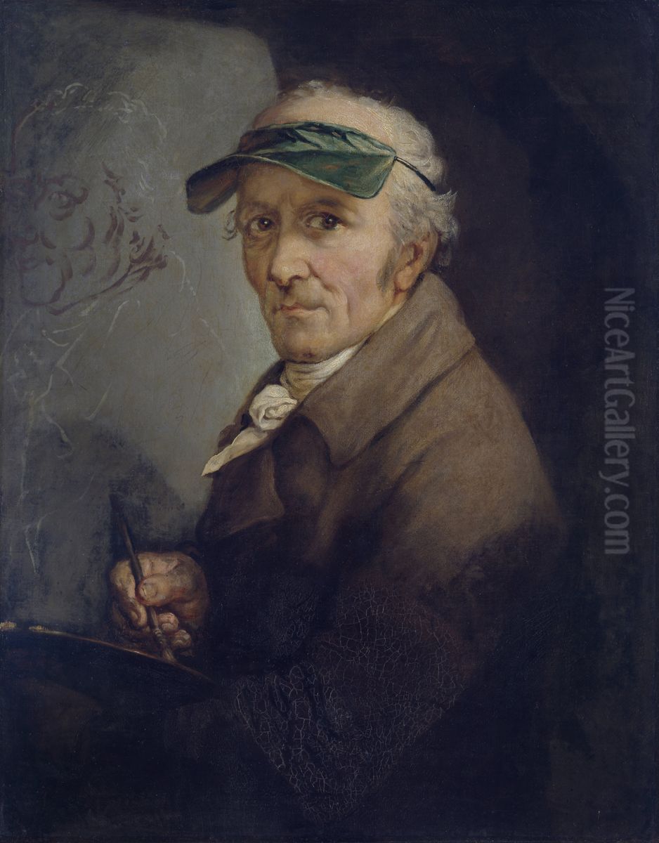 Self-Portrait with Eye-shade Oil Painting by Anton Graff