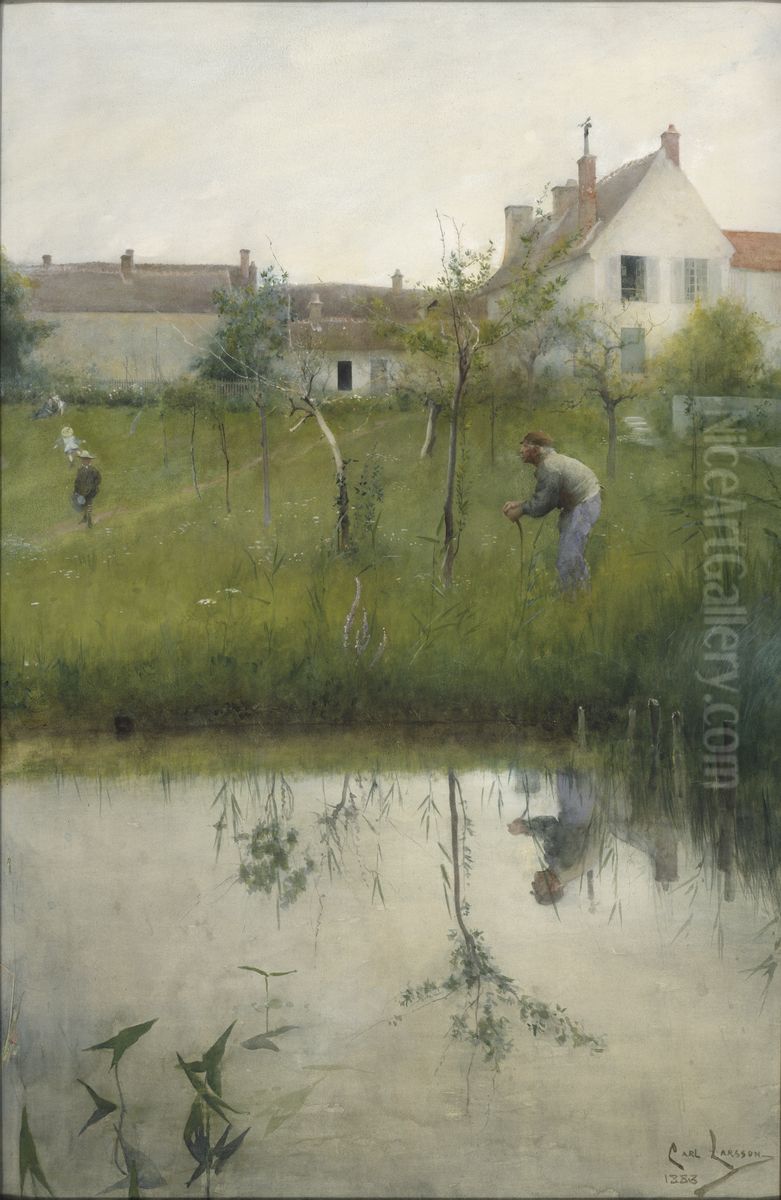 The Old Man and the Nursery Garden Oil Painting by Carl Larsson