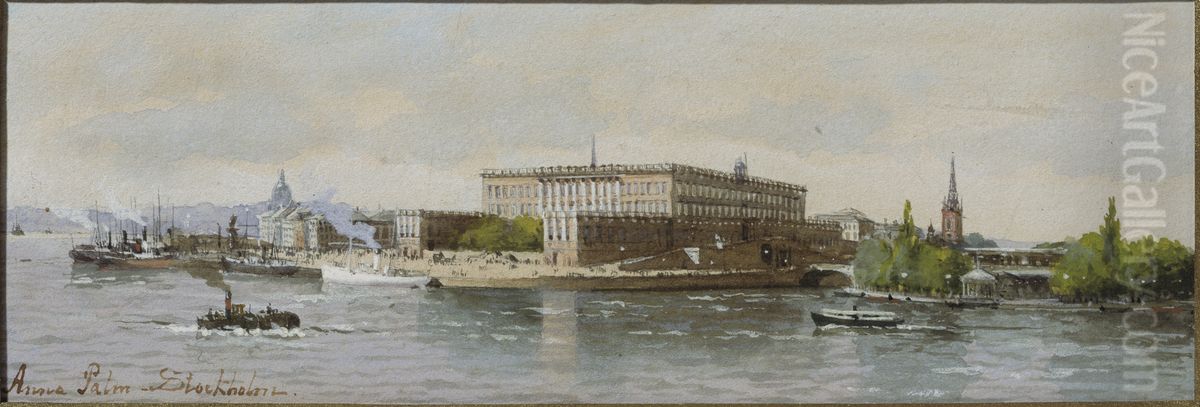 Vy over Stockholms slott och Helgeandsholmen Oil Painting by Anna Palm De Rosa