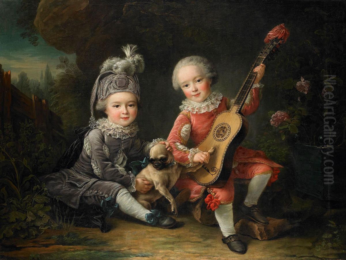 Children of the Marquis de Bethune Playing with a Dog Oil Painting by Francois-Hubert Drouais Children of the Marquis de Bethune Playing with a Dog Oil Painting by Francois-Hubert Drouais
