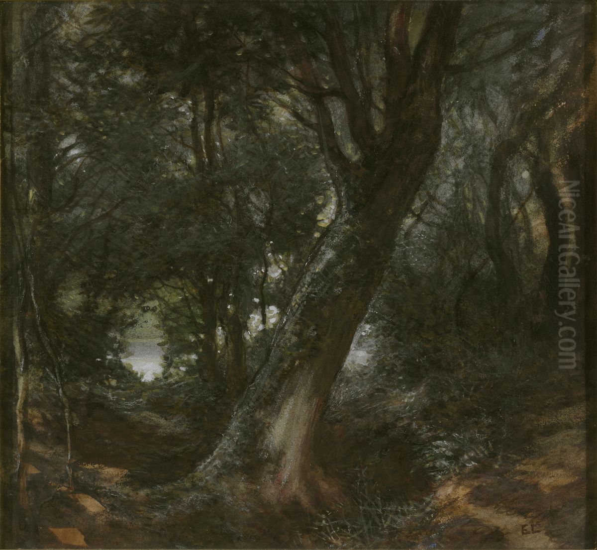 Skogsinterior Oil Painting by Egron Lundgren