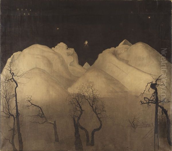 Vinternatt i fjallen. Studie Oil Painting by Harald Oscar Sohlberg