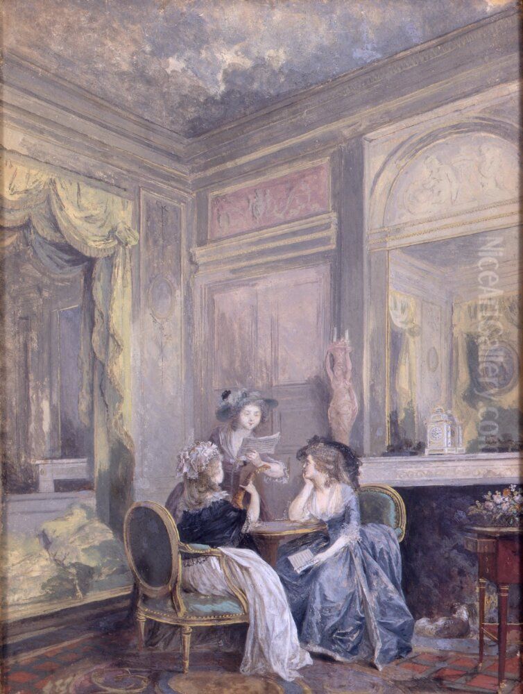 Ladies Playing a Trio Oil Painting by Niclas Lafrensen