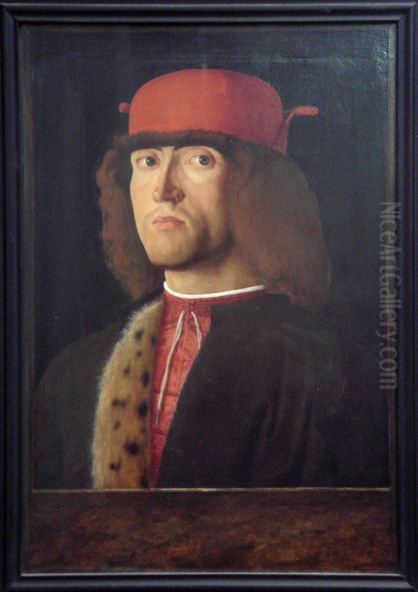 Portrait d'homme (Giulio Mellini ?). Au revers, Paysage avec un oranger sur lequel sont accroches deux ecussons dont l'un porte des armoiries qui ont ete identifiees avec celles de Giulio Mellini Oil Painting by Marco Marziale