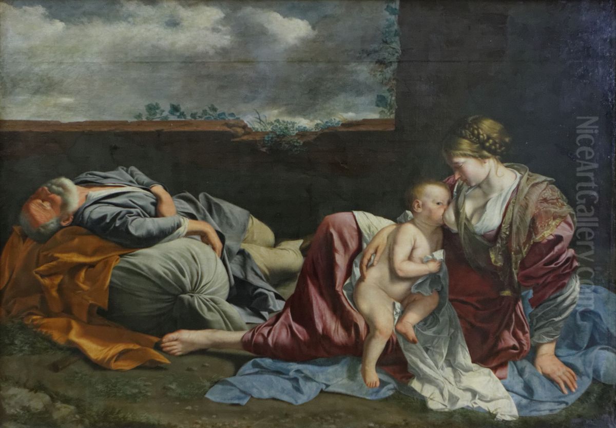 Le repos pendant la fuite en Egypte Oil Painting by Orazio Gentileschi
