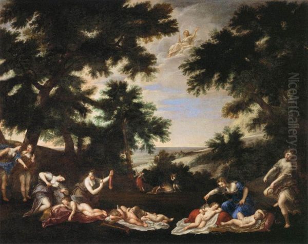 Les Amours desarmes Oil Painting by Francesco Albani