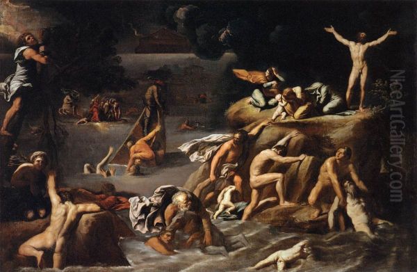 The Flood Oil Painting by Antonio Marziale Carracci