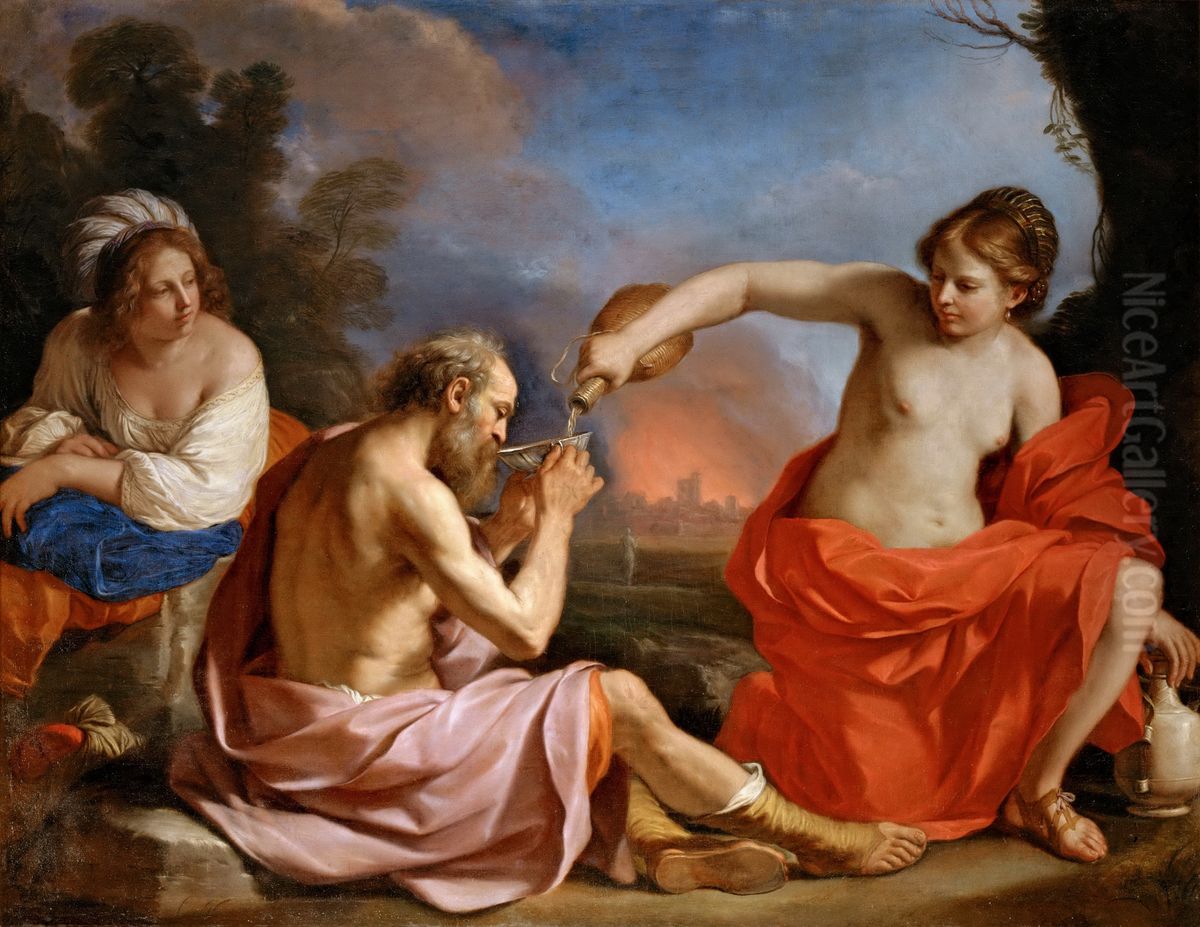 Loth et ses filles Oil Painting by Giovanni Francesco Barbieri