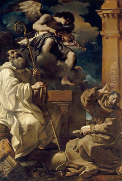 St. Francis in Ecstasy with St. Benedict and an Angel Oil Painting by Guercino