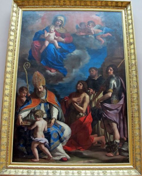 La Vierge a l'Enfant avec quatre saints (Geminien, Jean Baptiste, Georges, Pierre martyr), dit a tort Les Saints Protecteurs de la ville de Modene Oil Painting by Giovanni Francesco Barbieri
