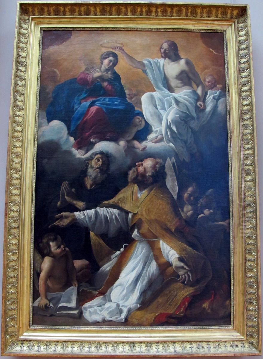 Le Couronnement de la Vierge avec saint Augustin et saint Guillaume d'Aquitaine Oil Painting by Giovanni Lanfranco