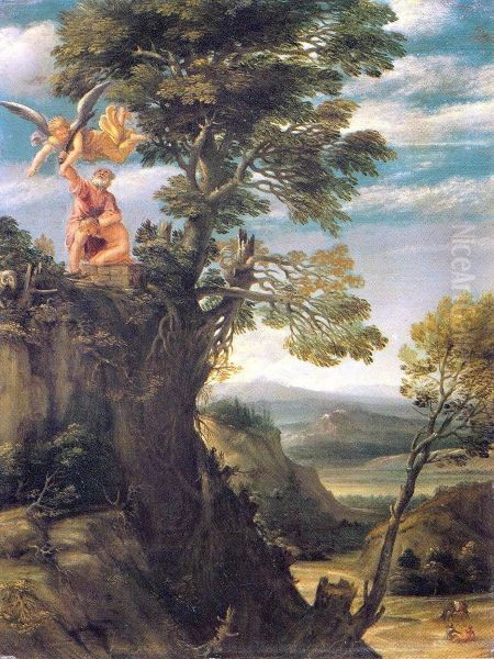 Landscape with the Binding of Isaac Oil Painting by Annibale Carracci