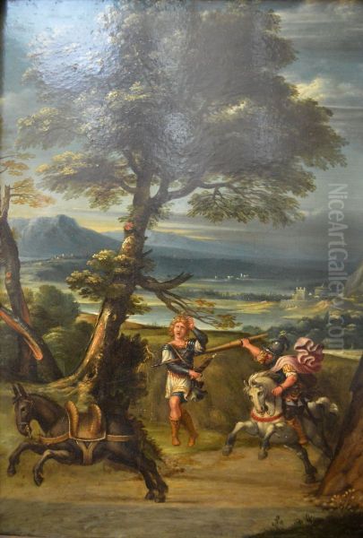 Paysage avec Absalon perce d'une lance par Joab Oil Painting by unknown