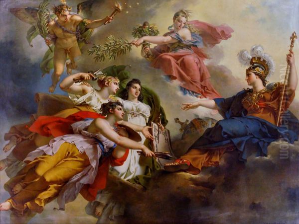 La France protegeant les beaux-arts sous les auspices de paix Oil Painting by Charles Meynier