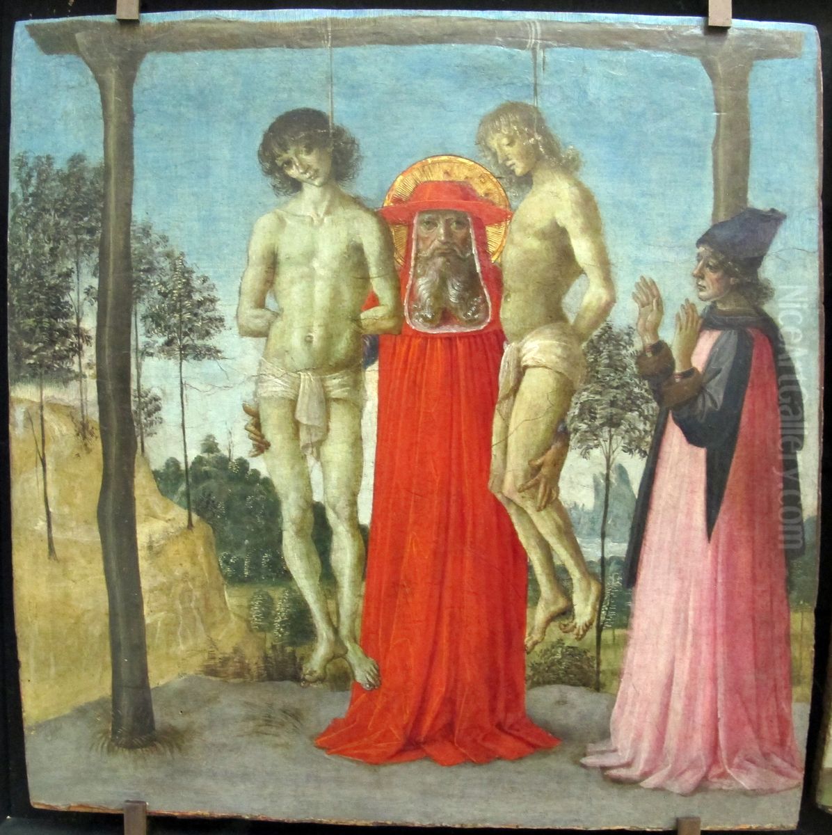 St. Jerome Supporting Two Hanged Young People Oil Painting by Pietro Vannucci Perugino