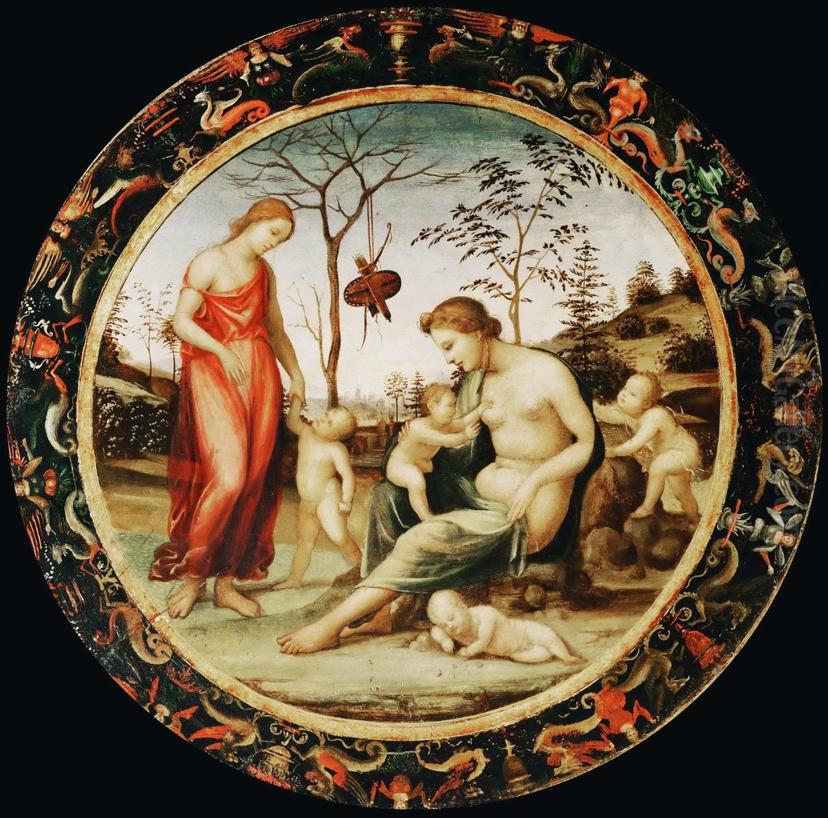 L'Amour et la Charite, dit jadis Venus terrestre avec Eros et Venus celeste avec Anteros et deux autres Cupidons ou Allegorie de l'Amour Oil Painting by Il Sodoma