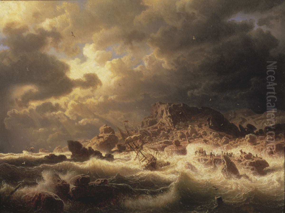 Gale on the Bohuslan Coast Oil Painting by Marcus Larson