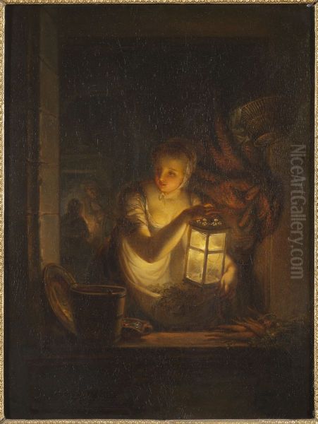 A Woman with A Lantern Oil Painting by Aleksander Laureus