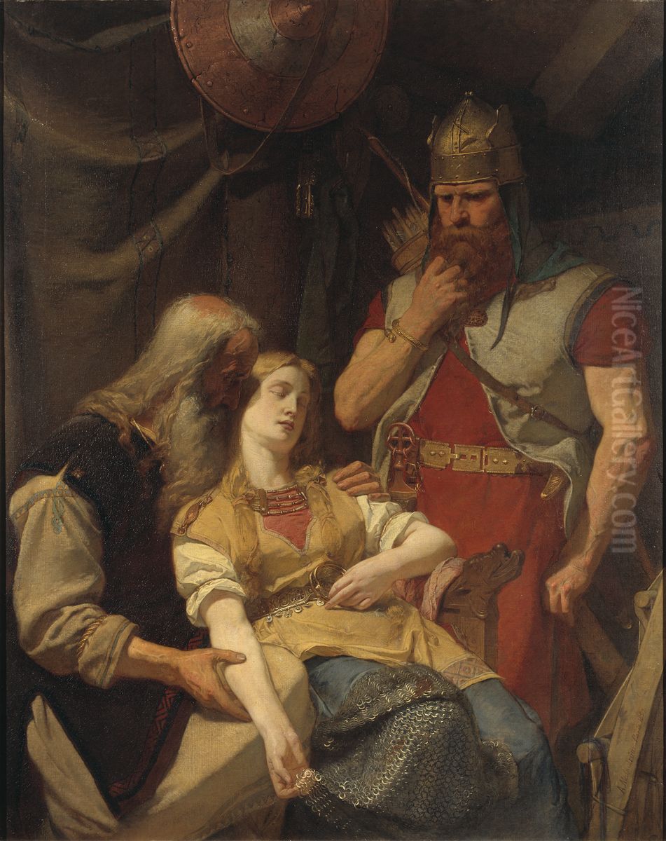 Ingeborg Receiving News of Hjalmar's Death from Orvar Odd Oil Painting by August Malmstrom