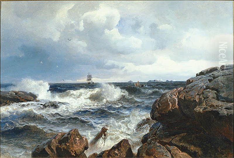 Breakers Oil Painting by Hans Gude