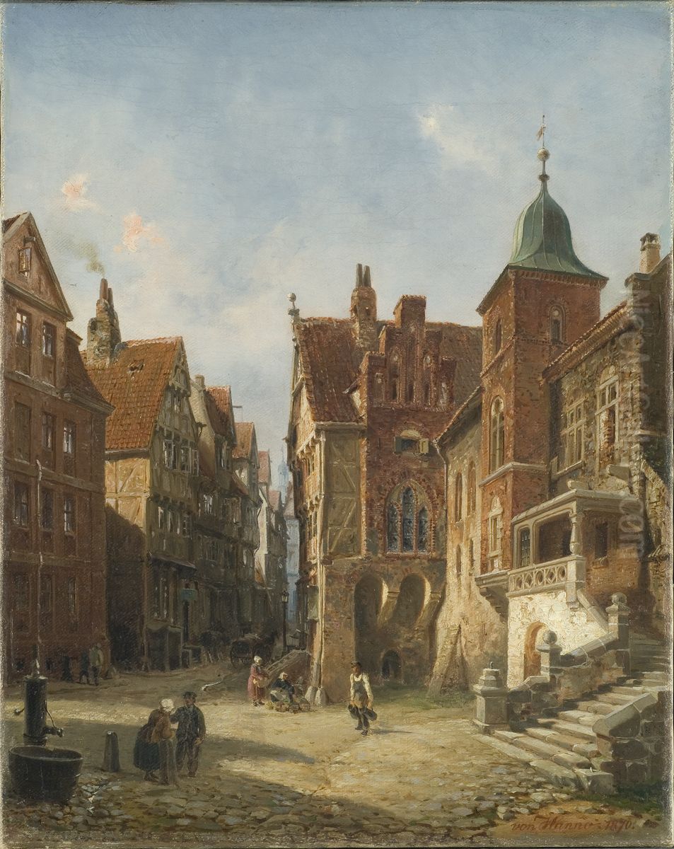 Street in Hamburg. Study in Architecture Oil Painting by Wilhelm von Hanno